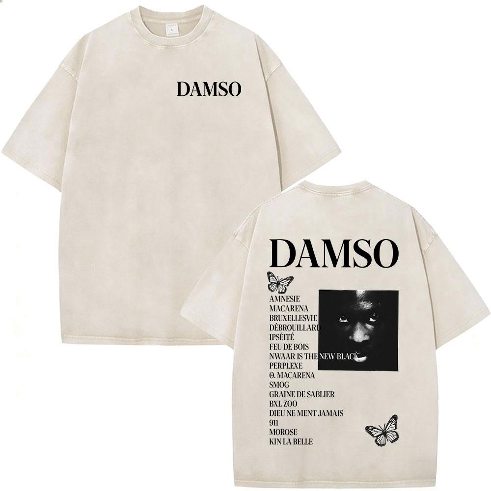 Vintage Spierane Koszulki Rapper Damso Beyah Tour 2026 Mężczyźni Kobiety Odzież Moda Hip Hop Krótki Rękaw Okrągły Dekolt Koszulki Streetwear
