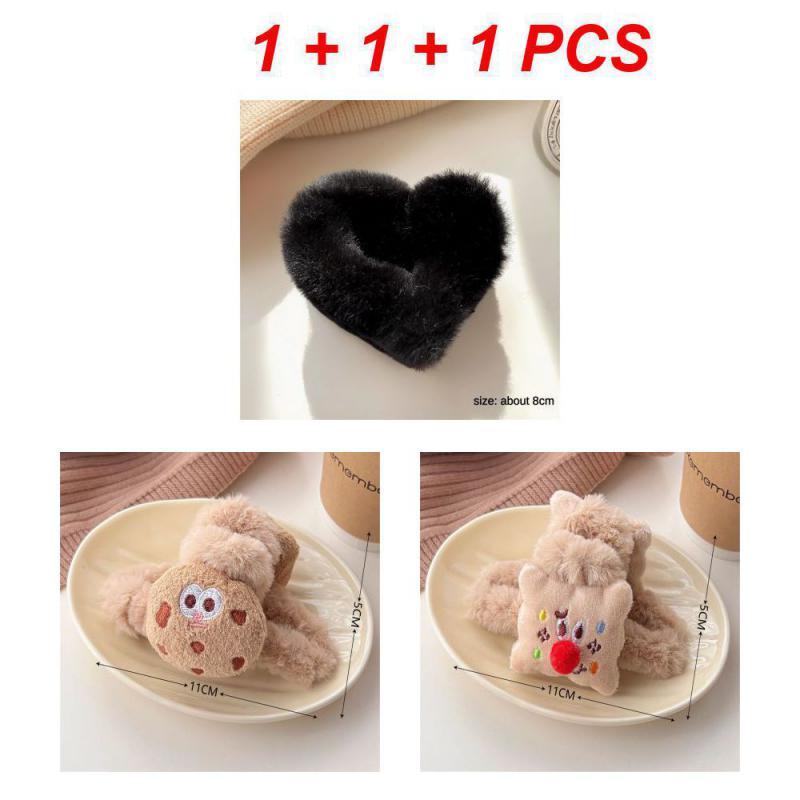 1/2/3Pcs Plush Heart Hair Clips For Women Autumn Winter Fur Hair Crab Clip Elegant Shark Hair Claws Headwear Hair Accessories