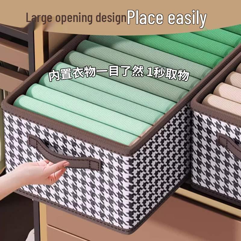 Houndstooth Non-woven Fabric Storage Box for Clothes - Desktop, Wardrobe, and Home Organization Drawer Frame