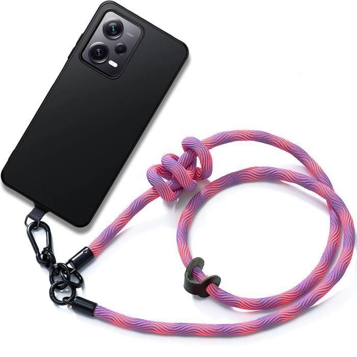 Coque avec cordon - E.F.CONNECTION - Pour Xiaomi Redmi Note 12 Pro 5G - Noir - Anti-Rayures - Cordon Rose