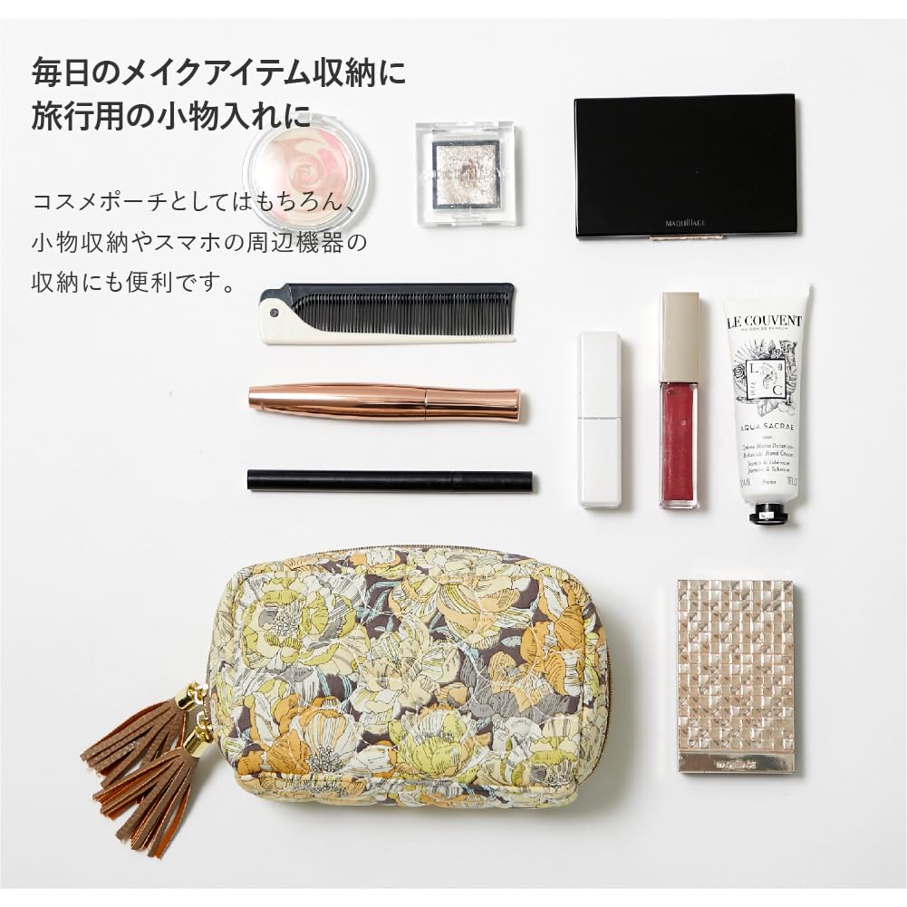 Made with Liberty Quilted Pouch with Tassel 18703035 Pouch for Women 18703035B Mocha Beige W x 10cm H x 6cm D [Intermode Fabric] [B] Approx. 16.5cm