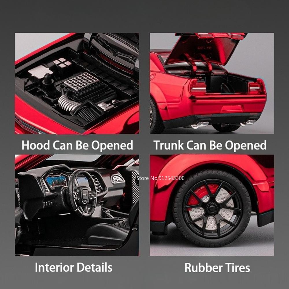 1:24 Challenger SRT Hellcat Police Car Model Toy Metal Diecast Pull Back Sound Light Miniature Vehicle Models Kids Boys Gifts