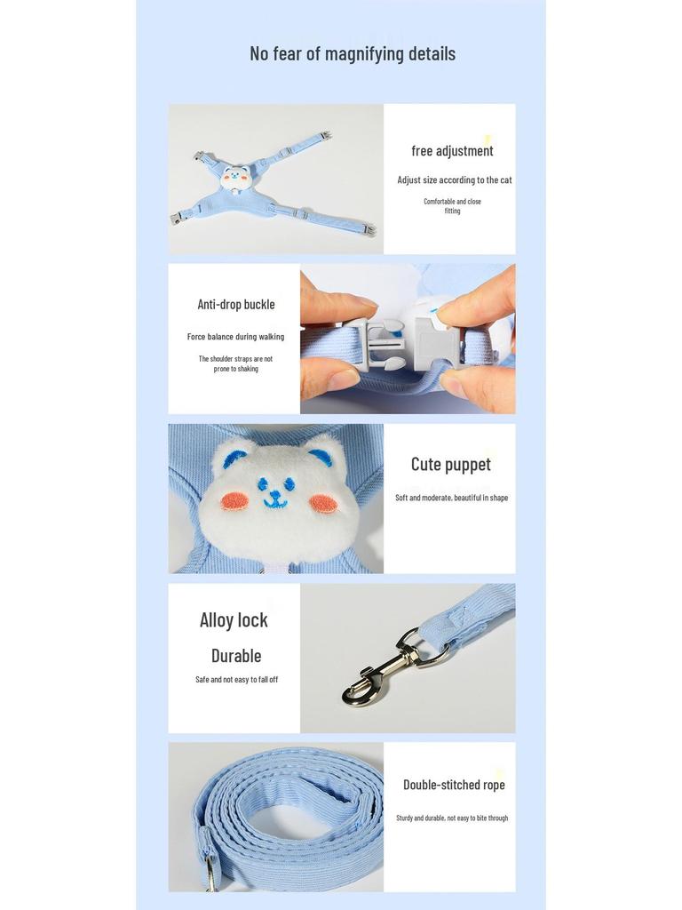 Adjustable Cat Leash & Harness - Cute Kitten Outdoor Walking Rope for Small Dogs