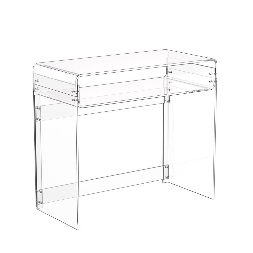 Acrylic Table, 2 Tiers Clear End Table with Storage Shelf, Modern Rectangle Acrylic Side Desk, Transparent Thick Desk Nightstand for Bedroom, Office,