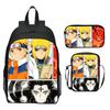 Set Zaino Anime Naruto 3 Pezzi Zaino Scuola Elementare Cartone Animato Stampato Leggero Multitasche