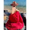 Holiday Dress Red Fairy Beach Dress Long Dress Elegant Travel Wear Temperament Halter Suspender Long Dress