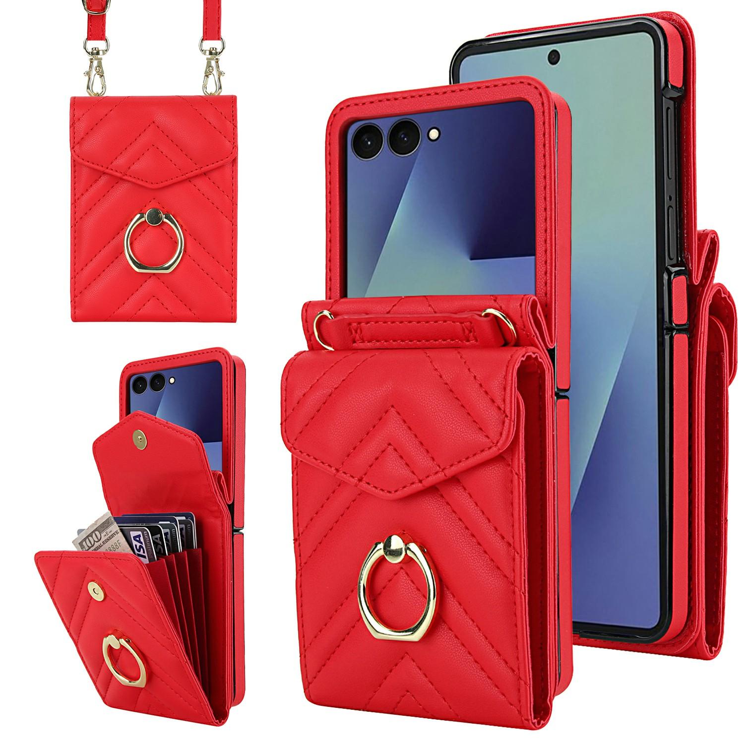 

For Samsung Galaxy Z Flip7 5G Case RFID Blocking PU Leather+TPU Phone Cover with Shoulder Strap