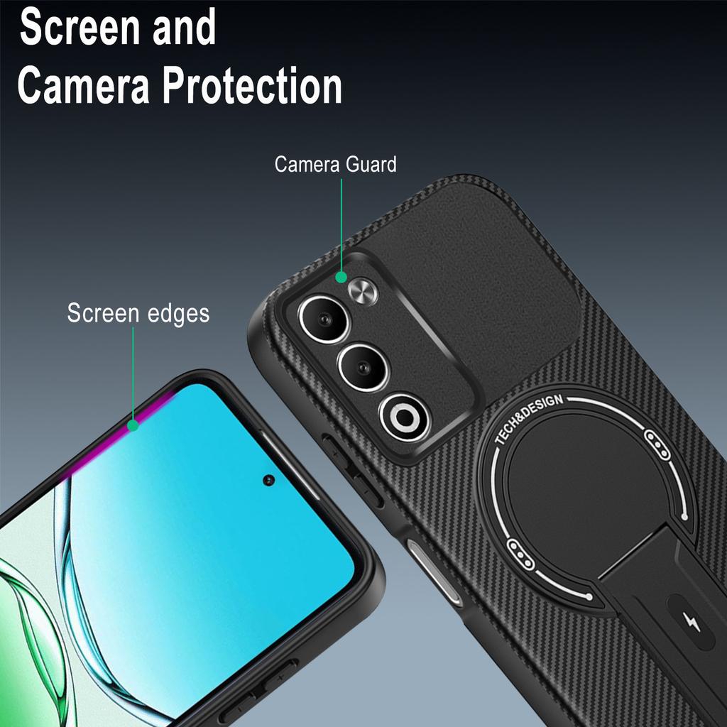 For Oppo A5 5G Case Arbon Fiber Texture PC+TPU Phone Cover with Kickstand