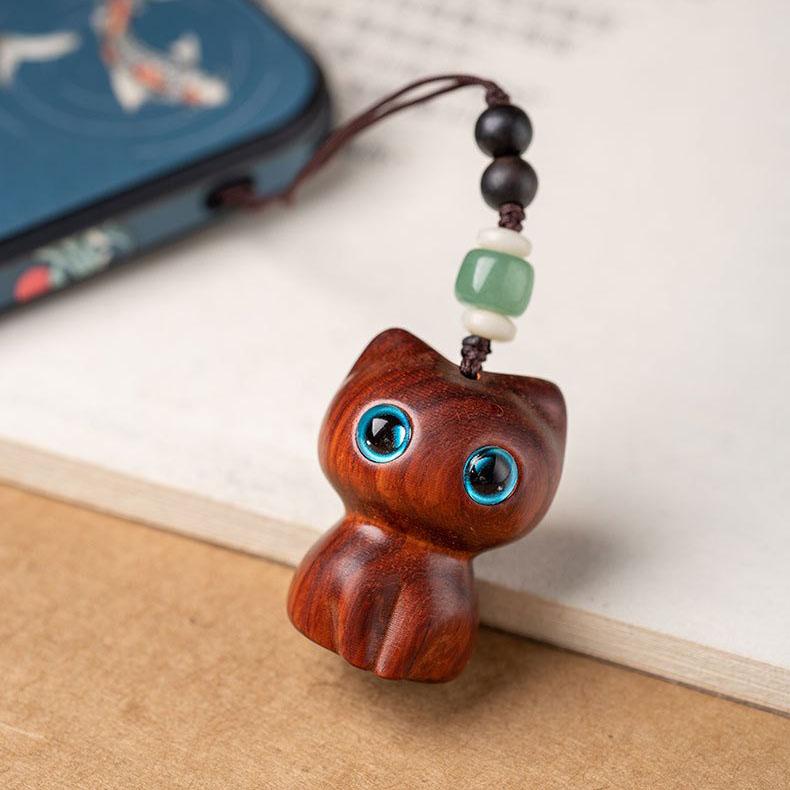 Purple Ebony Cute Wealth Attracting Cat Car Keychain Pendant Antique Style Pendant Mobile Phone Handmade High-end Hanging Accessory