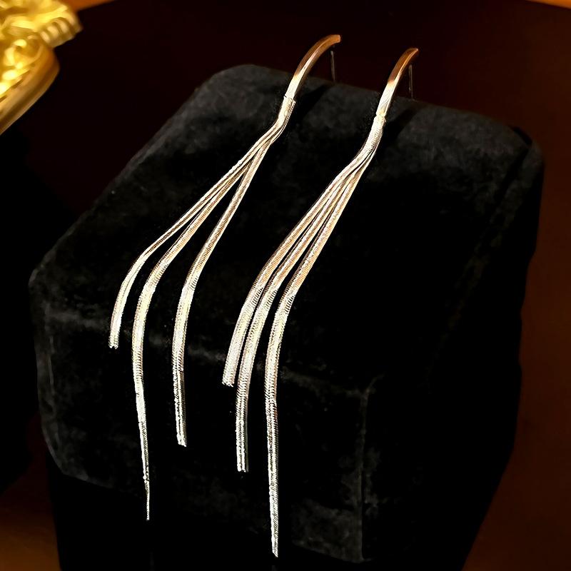 

Серьги с бахромой в виде цепочки из змеиной кости, серьги с преувеличенной атмосферой, модные серьги с высоким чувством стиля