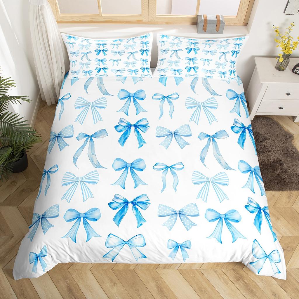 Homewish Mädchenhaftes Rosa Schleife Bettbezug Set, Kawaii Prinzessin Schleife Bettwäsche Set, Cartoon Schleifenstil Bettset