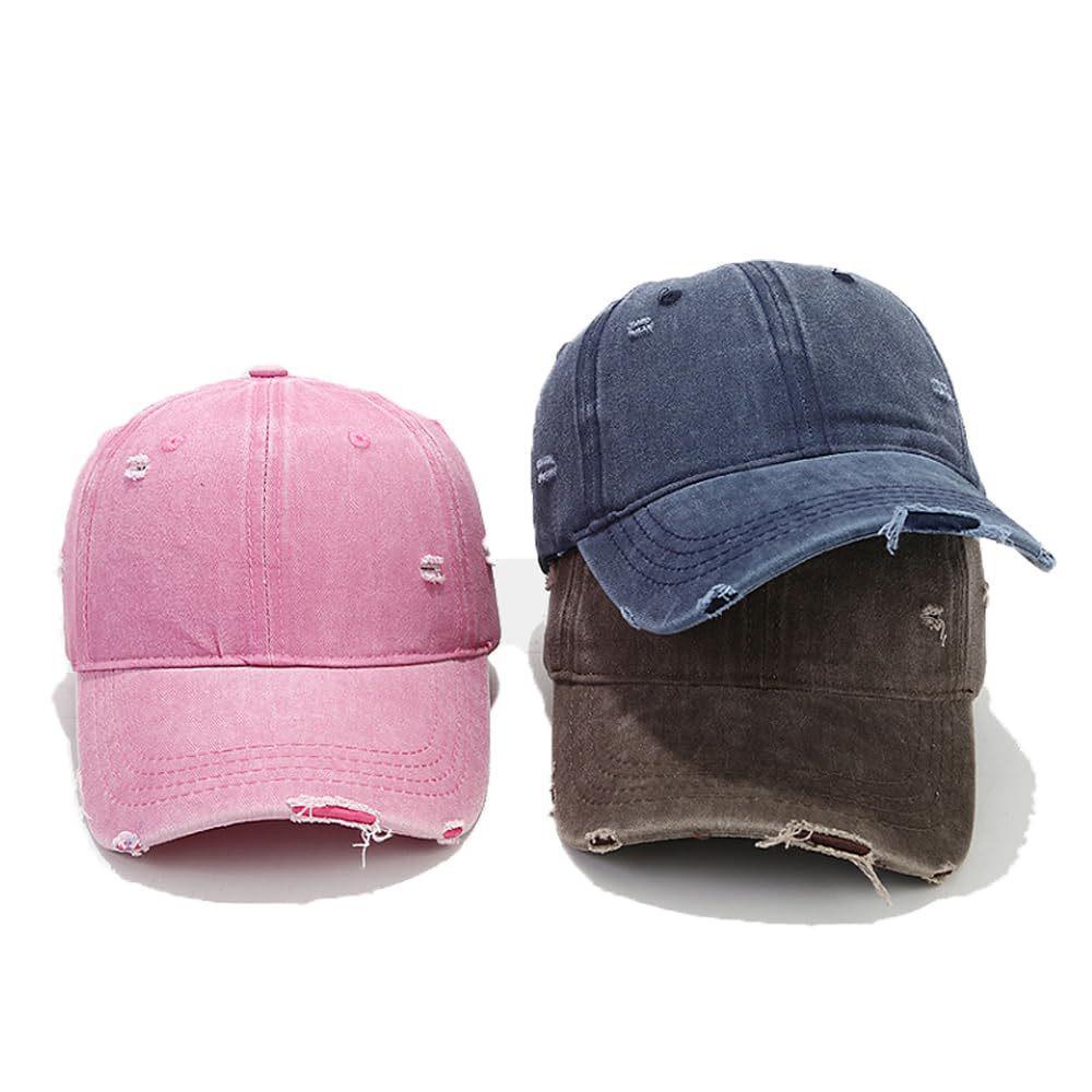 12-Color Distressed Pure Cotton Baseball Cap - Outdoor Versatile Plain Design