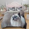 White Cat King Queen Duvet Cover Kawaii Pet Kitty Bedding Set For Kids Teens Adults Family Animal 2/3pcs Polyester Quilt Cover