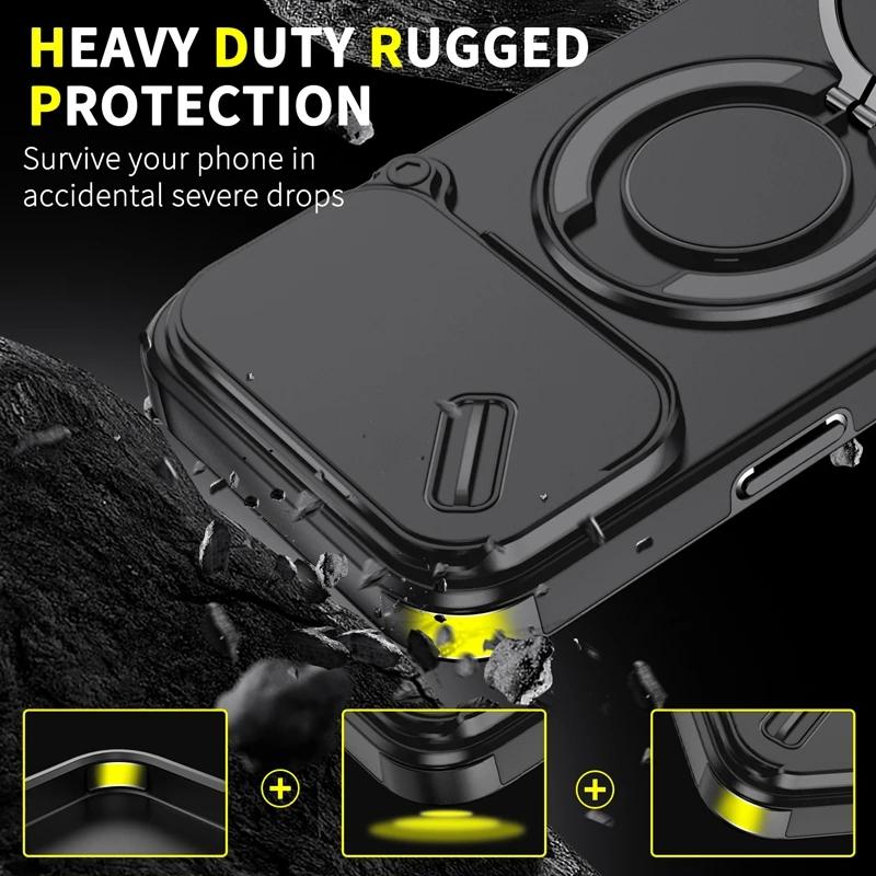 Shockproof Armor Magnetic Ring Holder Phone Case For 17 13 12 11 Pro Max Lens Protection Cases For iPhone 16 15 14 Plus Cover
