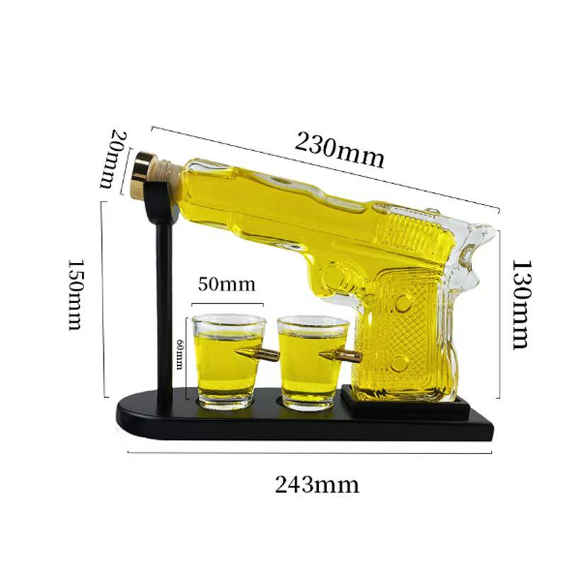 Gun-Shaped Glass Whiskey Decanter and Dispenser Set