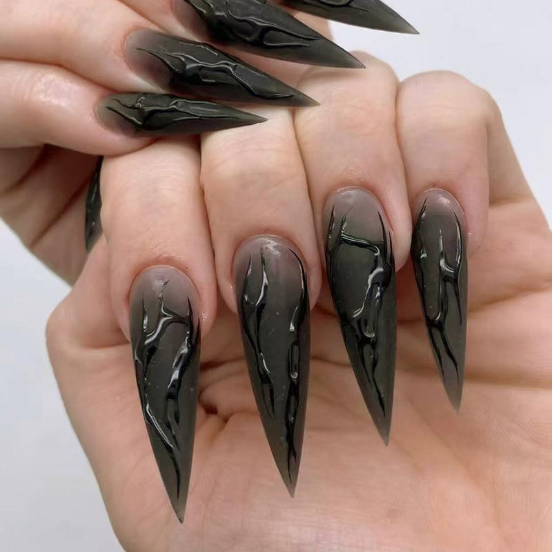Halloween Dark Pointed Nail Wearing Nail Cold Feeling Sweet Cool Ins Wind Fake Nail Removable Manicure 24 Pieces