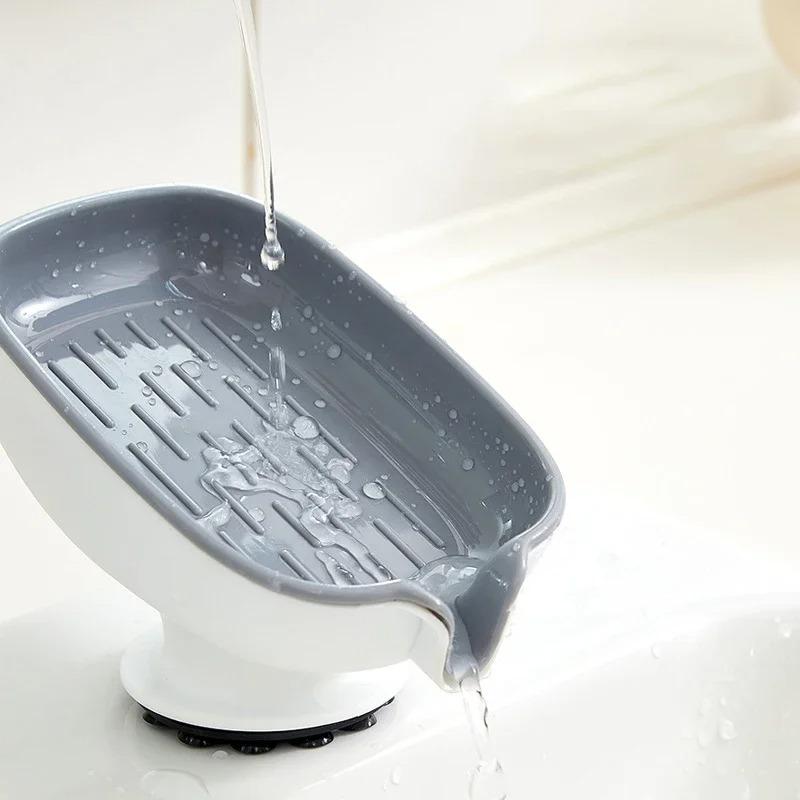 Multi Functional Suction Cup Soap Storage Rack with Drainage Holes Household Light Luxury Bathroom Soap Box Bathroom Supplies