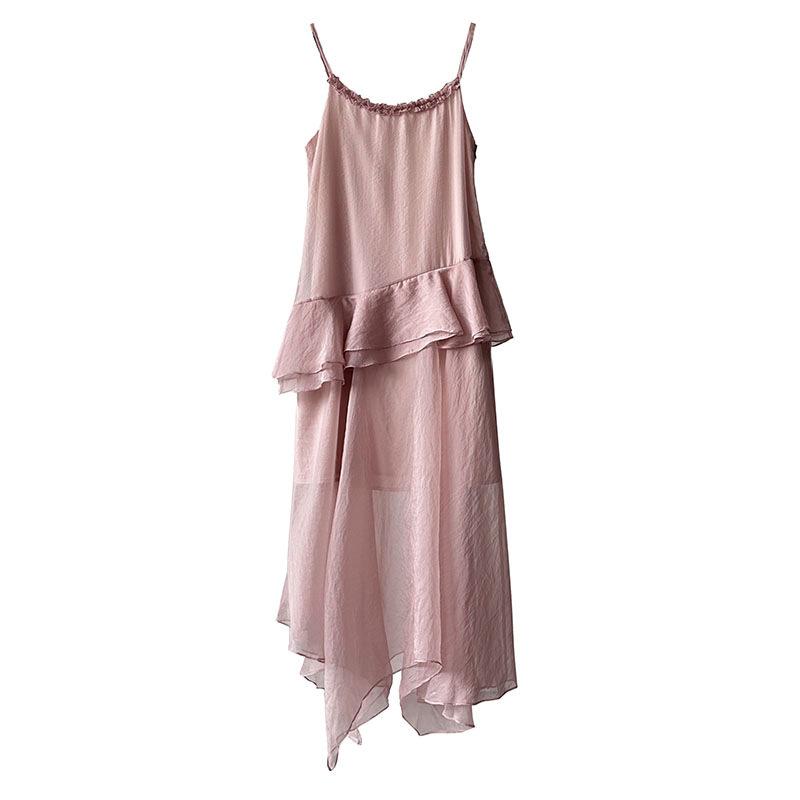 Summer new Korean fluttering design sense cascading ruffle edge suspender dress gentle and long