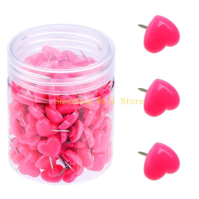 KX4B 50/100/150Pcs Heart Push Pins Cork Notice Board Drawing Pins Map Pin for Office