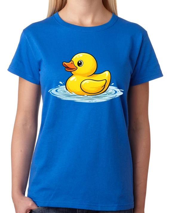 Cute Yellow Rubber Duck Illustration Ladies T-Shirt Fun Animal Tee XXXXL
