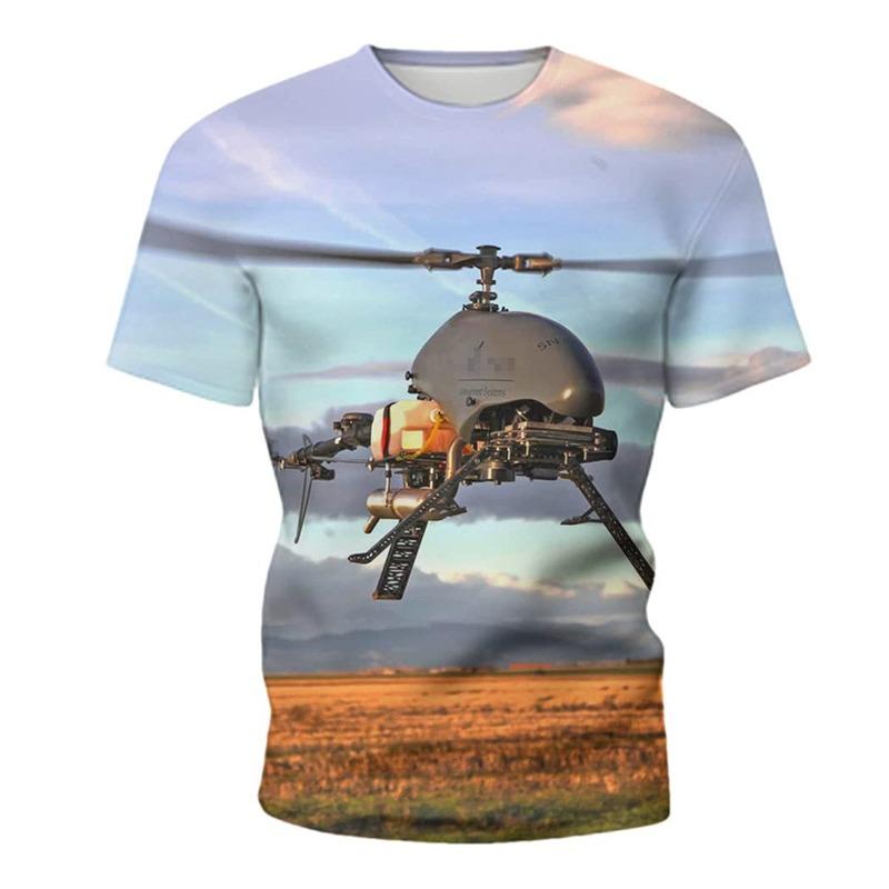 3D Print Helicopter Graphic T-shirt For Men Round Neck Airplane Tee Tops Streetwear Oversized Loose Tshirt Homme Male Clothes