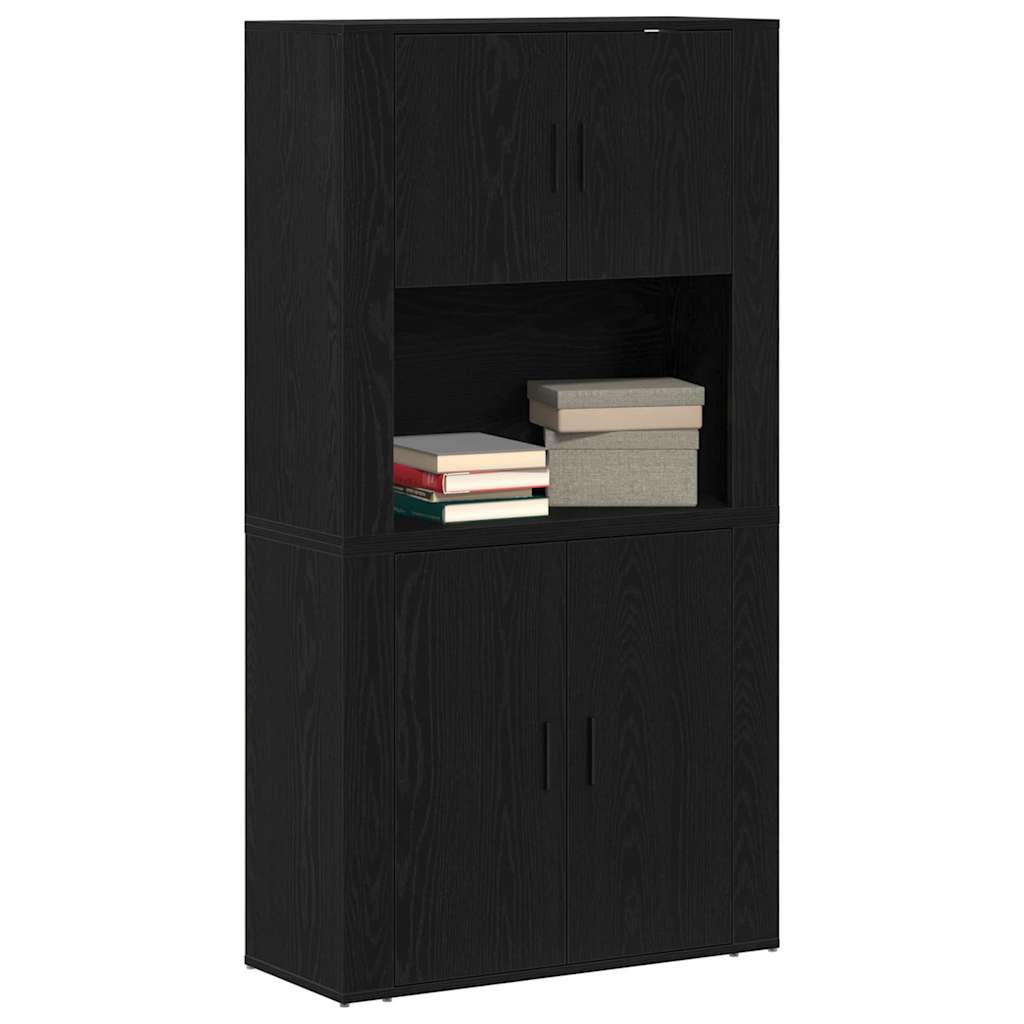 Highboard in Black Oak Look 80 x 33 x 150 cm Engineered Wood