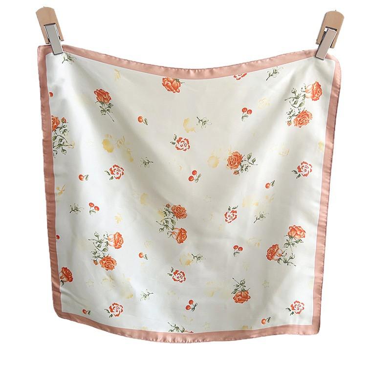 1116 Spring and Summer New Small Fresh Literary Flower Square Scarf Silk Scarf Women's Ins Imitation Silk Versatile Silk Scarf Headscarf