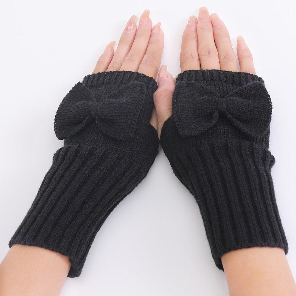 Bow Knitted Gloves Fingerless Half Finger Gloves Fashion Twists Gloves  Autumn