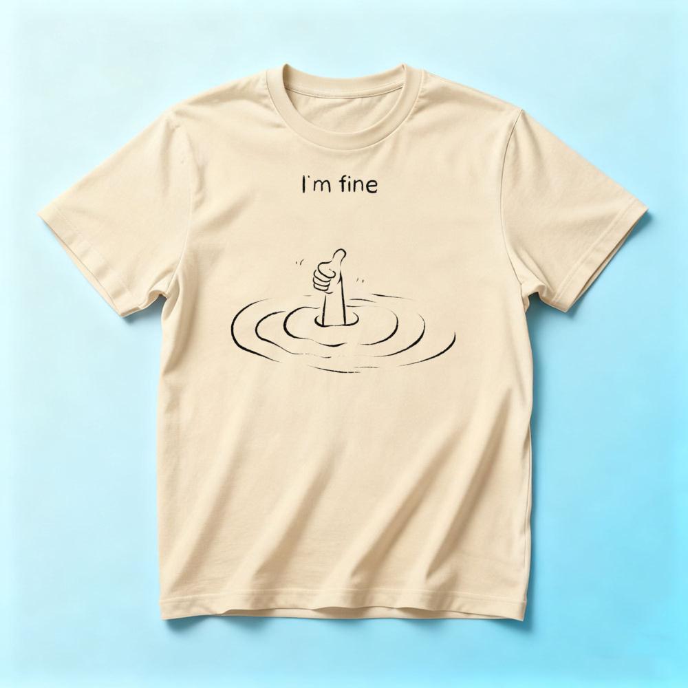 I'm Fine DrowningunisexThumbs Up Line GraphicunisexSummer Cotton T Shirt Sarcastic Meme Minimal Casual Short Sleeve Top