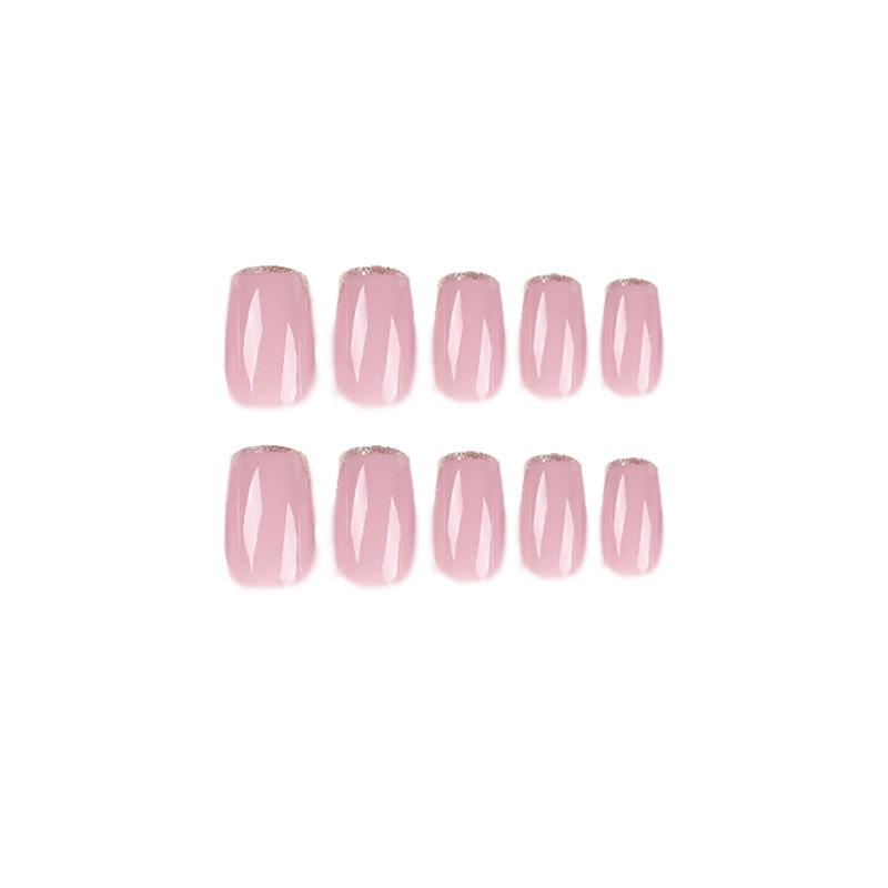 24Pcs/Set Quick Nails Gold Glitter Simple False Nials Sticker Wearable Waterproof Manicure Finished Nails