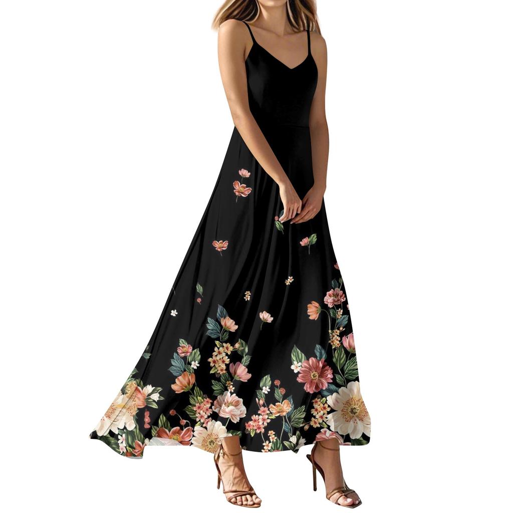 Robes d'été décontractées à imprimé floral pour femmes, col en V, sans manches