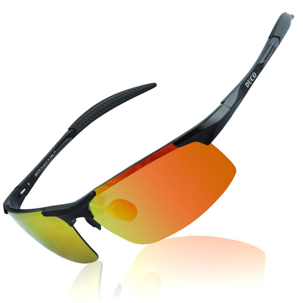 DUCO Polarized Sports Sunglasses with UV400 Made of for and Golf Men's Protection, AL-MG Alloy, Ultra-Lightweight, Driving, Cycling, Fishing, Running,