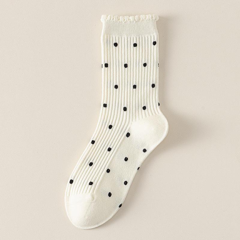 Polka Dot Socks Pure Cotton Medium Tube Socks Spring And Autumn Thin Versatile Cute Lace Polka Dot Stacking Socks Socks Industry