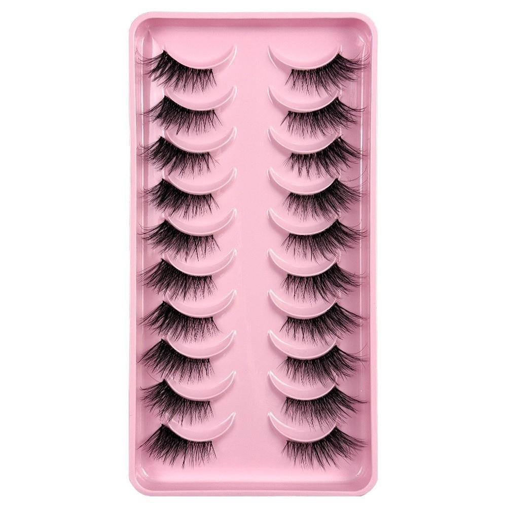 10Pairs Soft Fluffy Half Lashes HandMade Cat Eye Lashes Reusable Faux Cils  Eye Makeup Tools