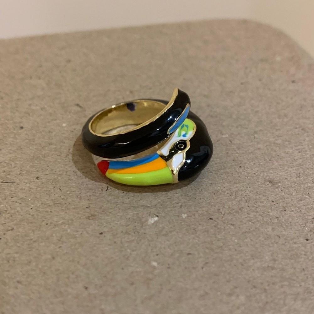 Exaggerated Design Enamel Parrot Ring Metal Material Adjustable Ring Party Gifts