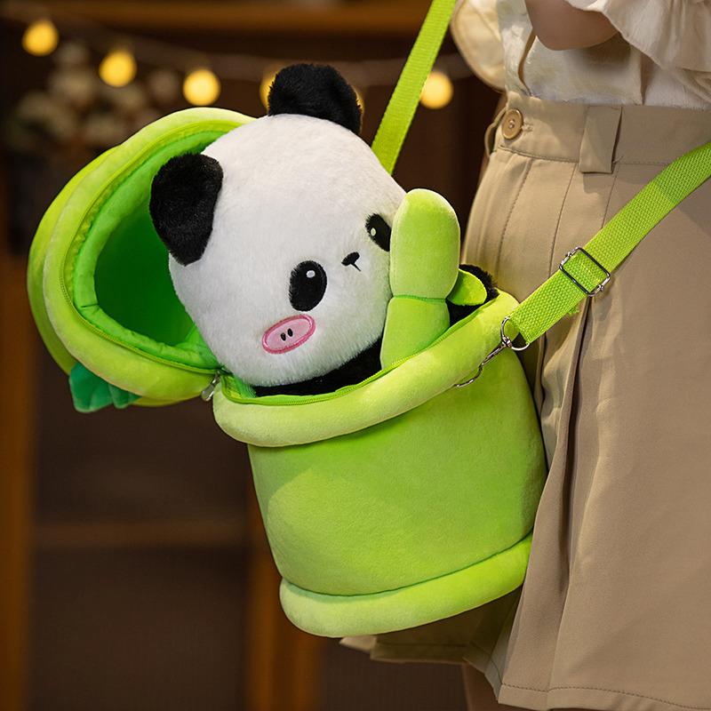 Xiong Youchengzhu Creative Bamboo Tube Panda Satchel Girls Plush Toy Graduation Gift Panda Doll Factory Spot
