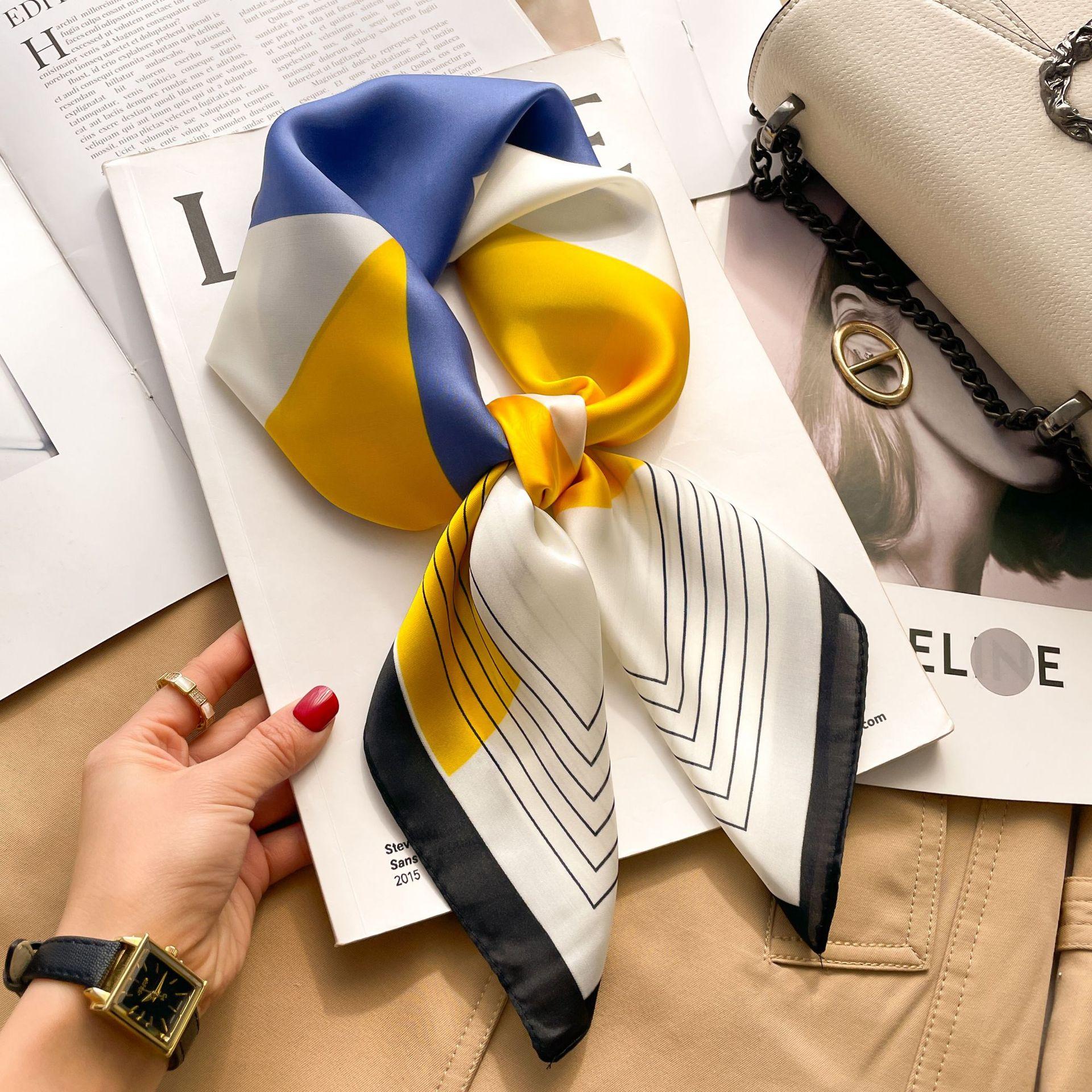 Хиджаб Головной Платок Роскошный Шелковый Квадратный Плед Шарф Женский Сатиновый Шейный Платок Повязка для Волос Мягкий Рабочий Шейный Платок Органзовый Шарф 70X70cm