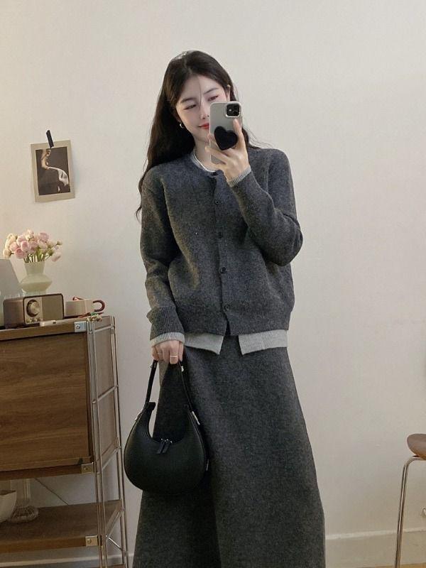 Women's Trendy Autumn/Winter Knitted Two-Piece Skirt Set