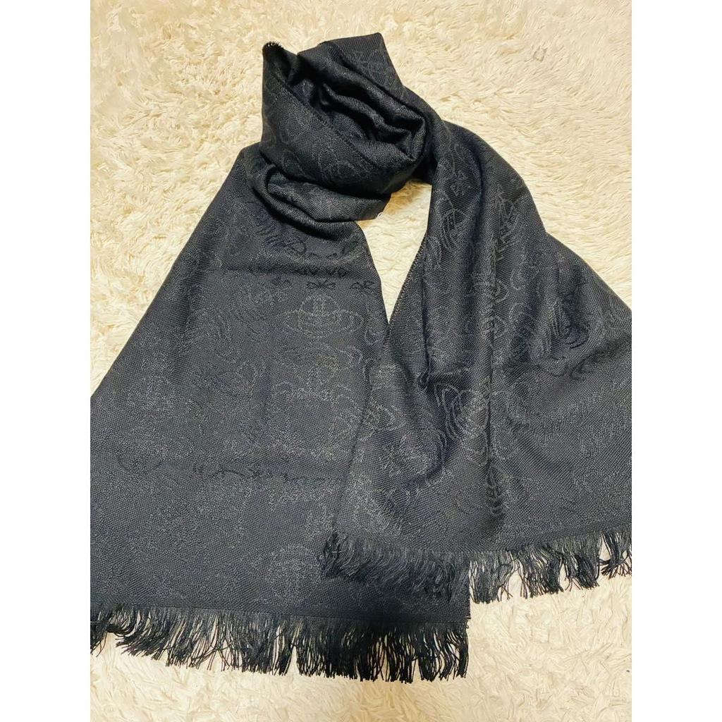 Used Tagged Vivienne Westwood stole, orb, black, all-over pattern, black
