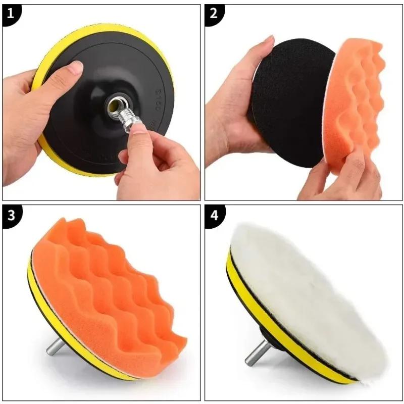 Set de plăci de burete de lustruit, 7/11 bucăți, imitație de pluș, epilare cu ceară, șlefuire, curățare, roată de burete, set de frumusețe pentru mașină, burghiu electric de lustruire