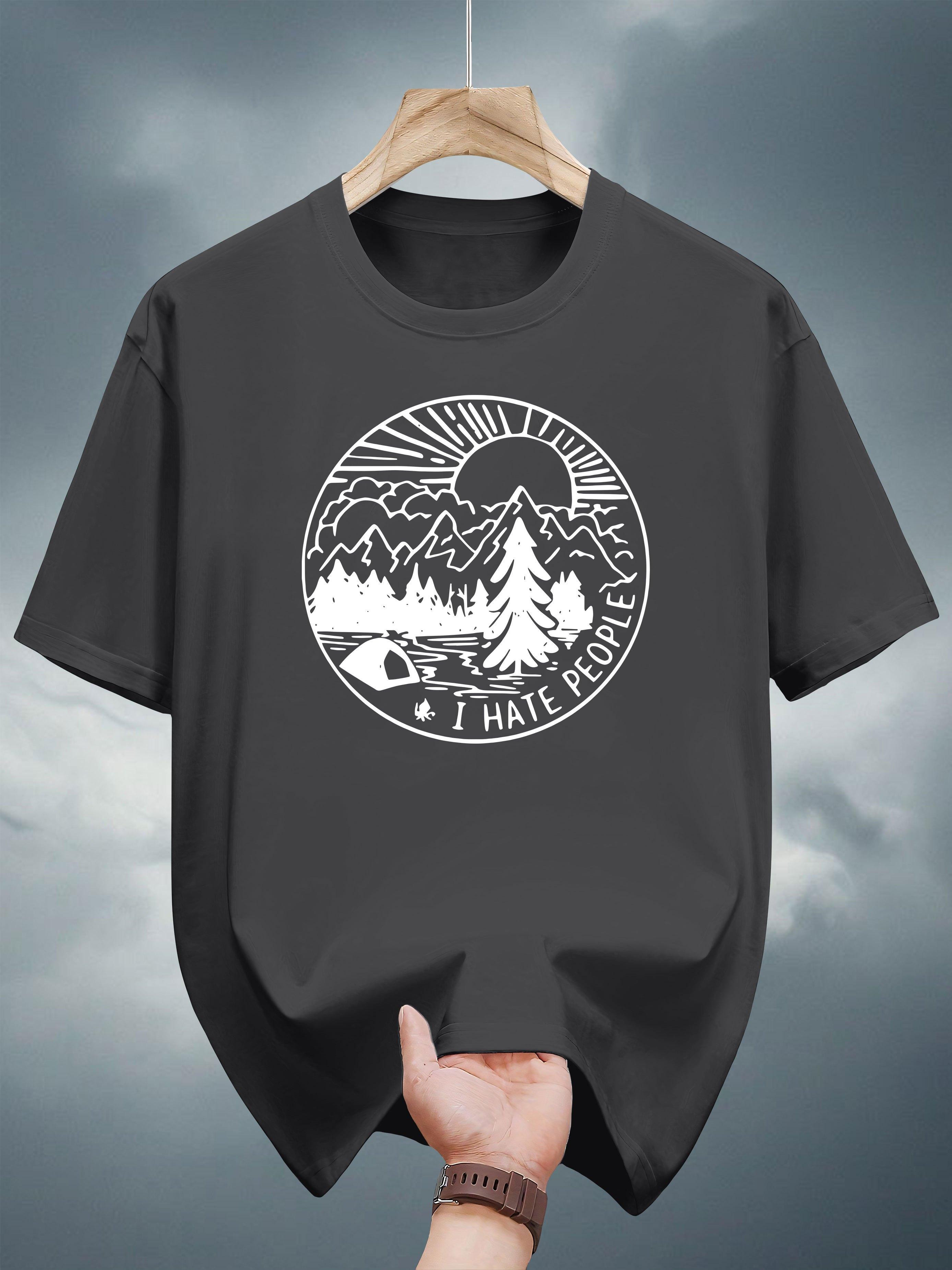 

200g 100% Cotton Graphic T-shirt - Navy Blue Mountain Landscape Print with I Hate My Life Slogan M