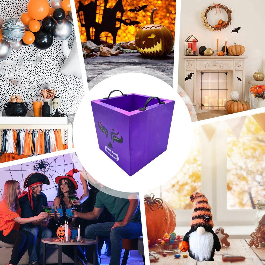 Halloween Boxes For Treats Wooden Square Candy Container Party Supplies For Kids Adults Holiday Family Gathering Classroom Home