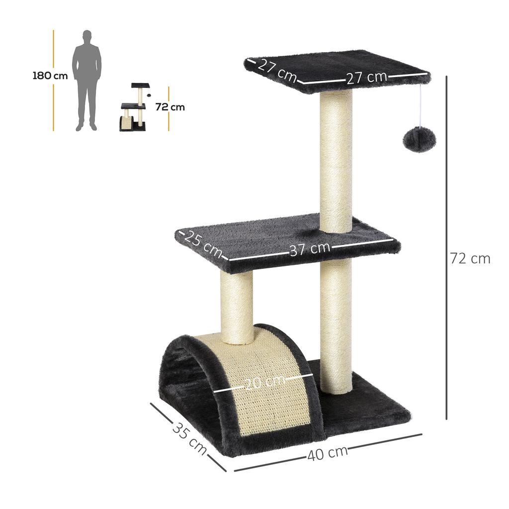 72cm Cat Tree with Scratching Post, Pad for Indoor Cats - Smoky Grey