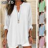 Women's Fashion Casual Solid Color Print V-Neck Long Sleeve Blouses & Shirts