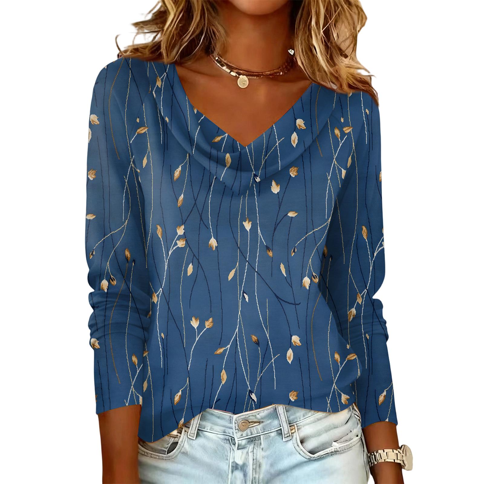 Ladies  Floral Printed Casual And Fashionable Long Sleeved Pullover Top S