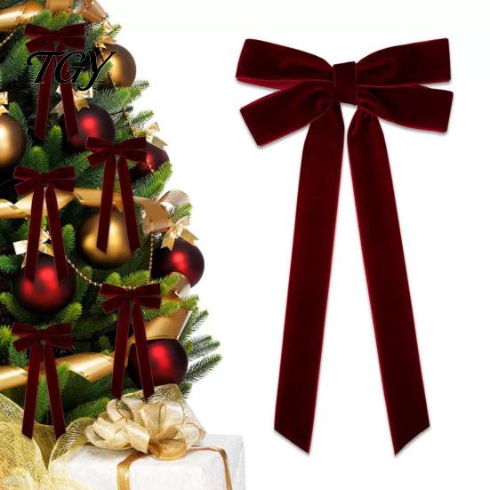 Wedding Room Ribbon Bows Velvet Bow Xmas Pendant, Christmas Tree Flannel Ornament, Elegant Holiday Home Accents Decorative Retro Style Hanging Pendant