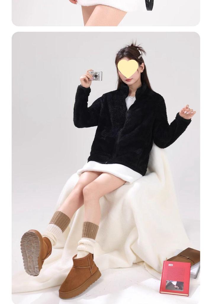 Women's Double-Sided Fleece Jacket - 2024 New Autumn/Winter Gray Stand-Up Collar Coat