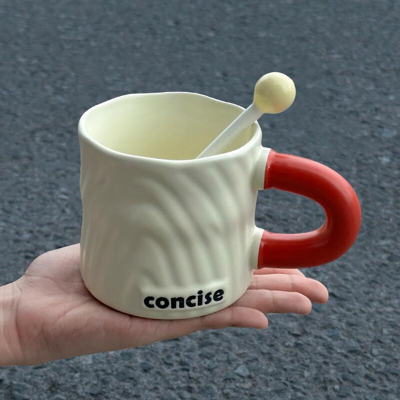 Jun Shiqi WQ Creative Color-Block Ceramic Mug with Spoon Mug with Stirring Spoon