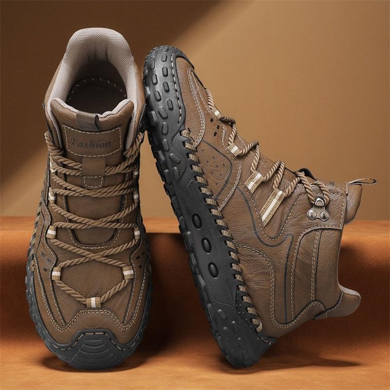 38-48Men Shoes Hand-stitching Leather Men Boots Split Leather Casual Leather Shoes Men Ankle Boots