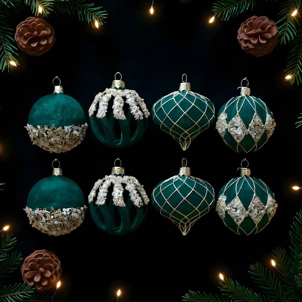 12PCS Christmas Ball Ornaments Glittering Red Green Decorative Ball Christmas Tree Ornaments for Home Wall Living Room House